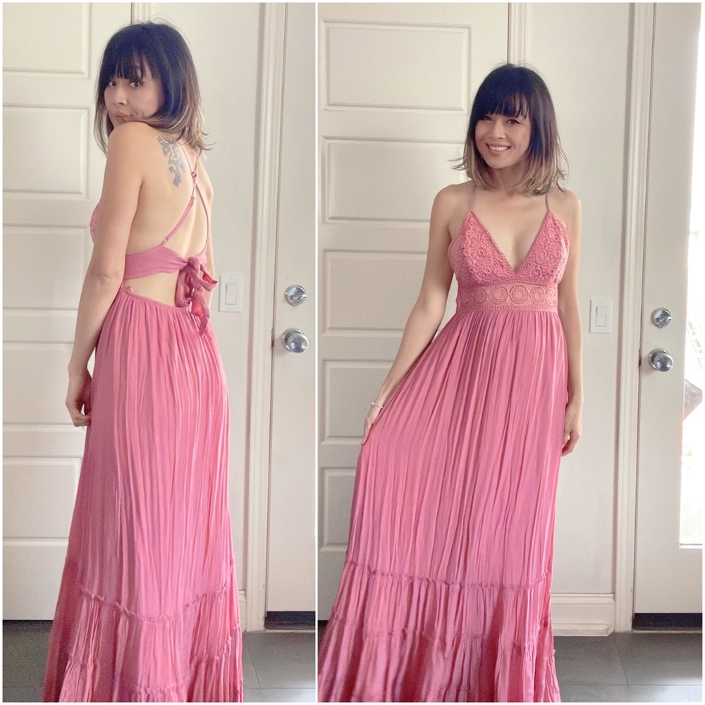 029 Boho Floral Embroidered Lace Criss Cross Maxi Dress - Picture 3 of 5